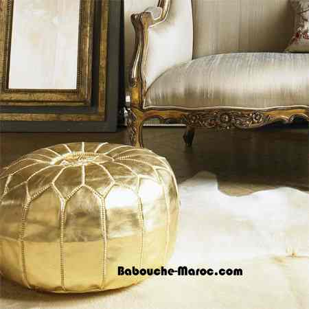 Moroccan art deco pouf - Silver and gold metal pouffe